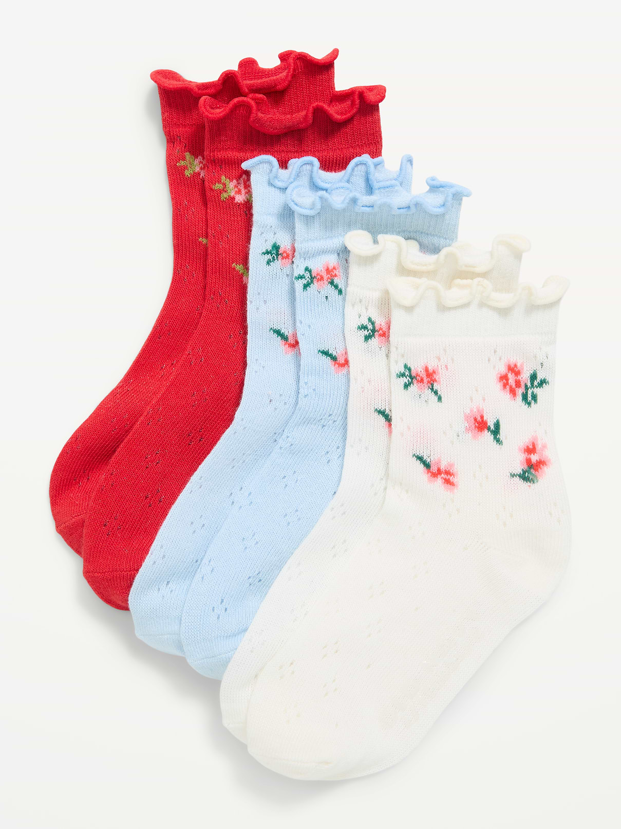 Image number 1 showing, Ruffled Pointelle-Knit Crew Sock 3-Pack for Toddler & Baby