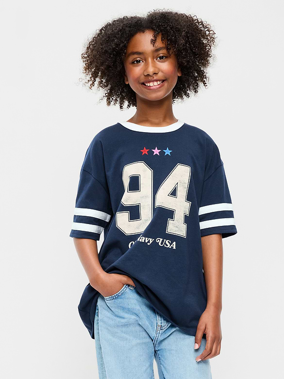 T-shirt long surdimensionné à manches courtes à imprimé pour fille