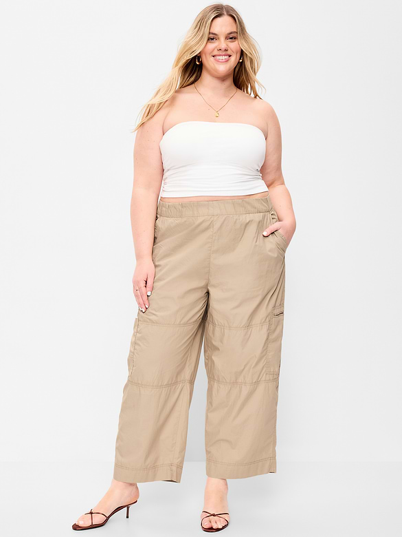 Mid-Rise Cropped Barrel-Leg Utility Pants