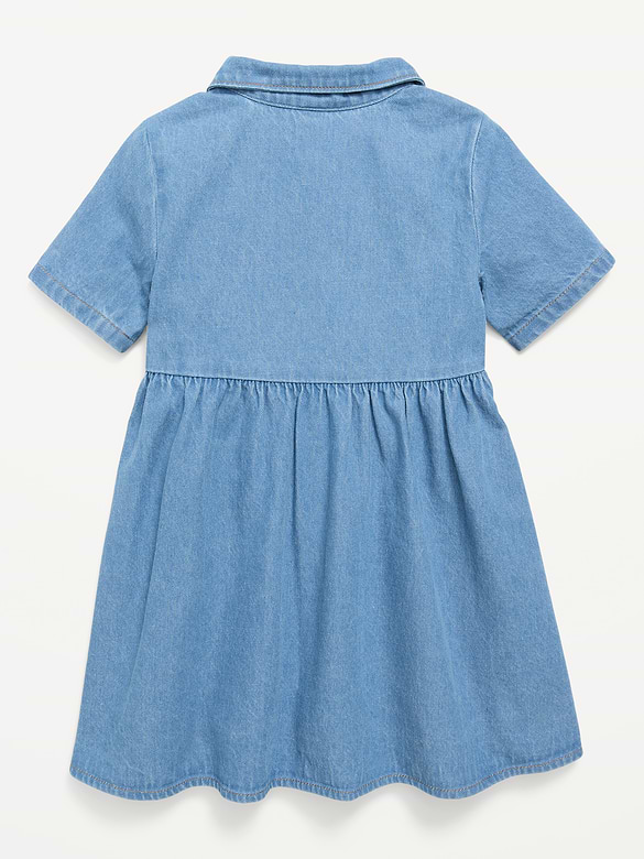 Short-Sleeve Denim Shirt Dress for Toddler Girls