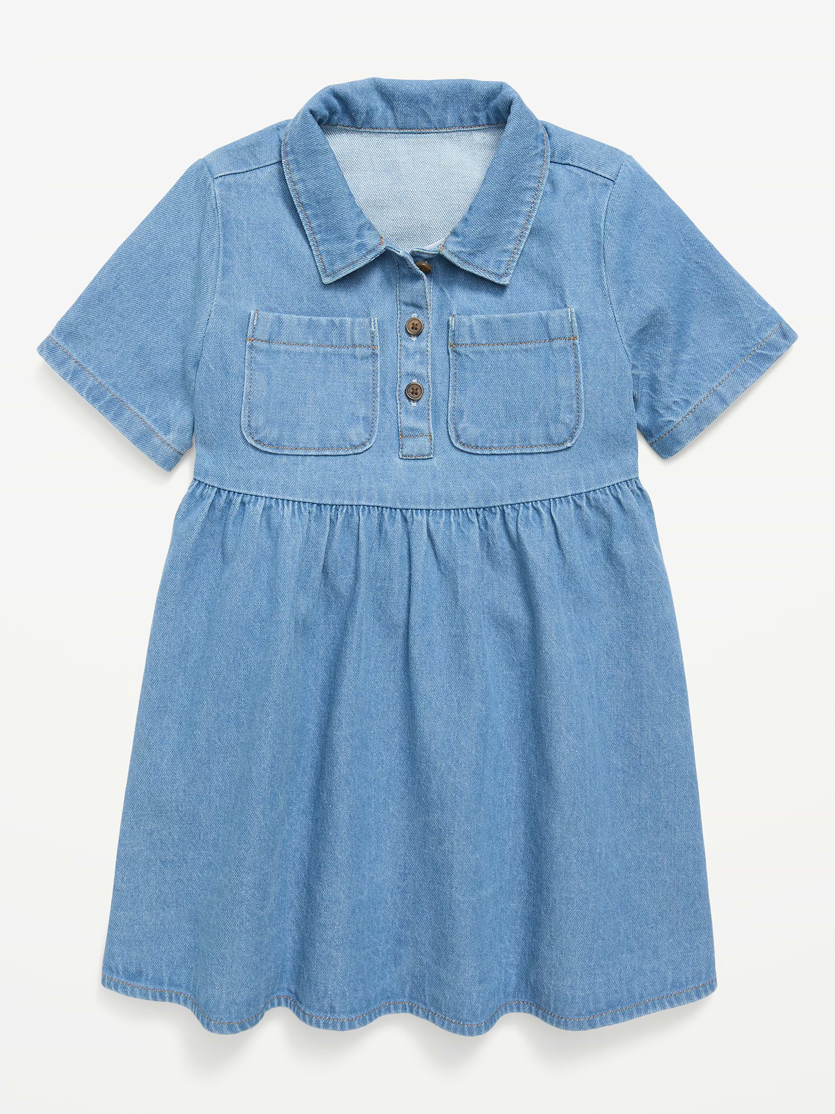 Image number 2 showing, Short-Sleeve Denim Shirt Dress for Toddler Girls