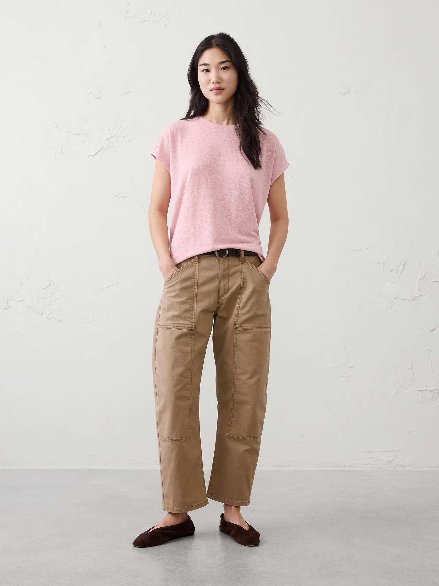Image number 1 showing, Linen-Blend Cap-Sleeve T-Shirt