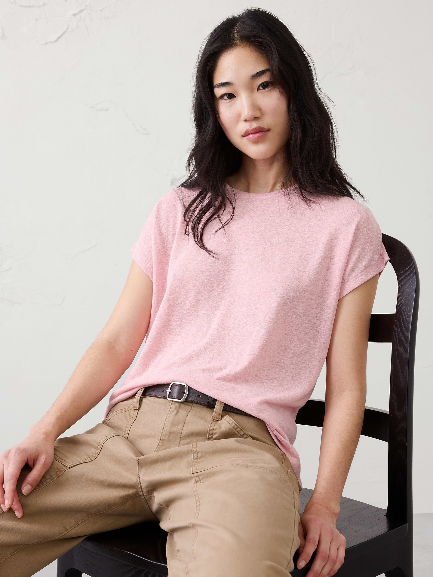 Image number 3 showing, Linen-Blend Cap-Sleeve T-Shirt