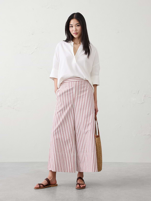 Anyday Wide-Leg High-Rise Seersucker Cropped Pant
