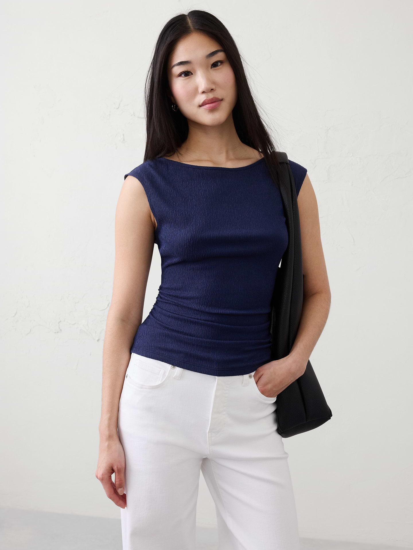 Image number 1 showing, Textured Smocked Ruched Top
