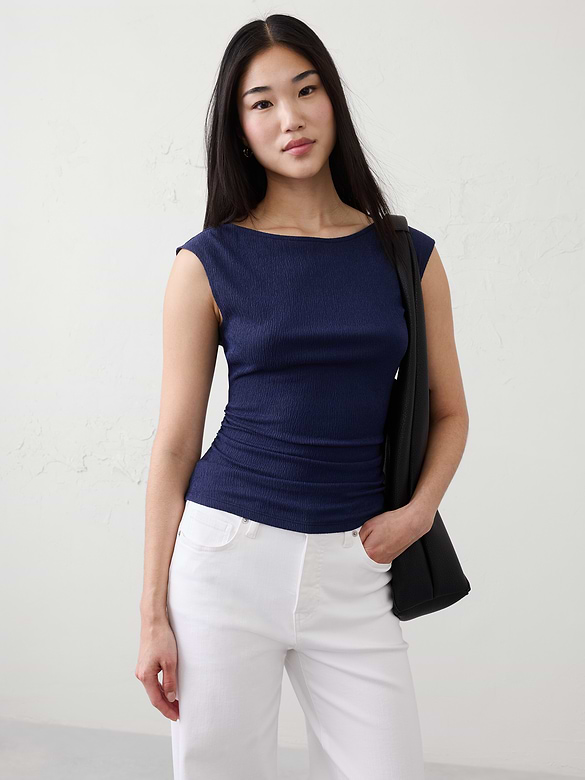 Textured Smocked Ruched Top