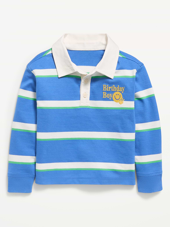 Oversized Boxy-Fit Long-Sleeve Birthday Rugby Shirt for Toddler Boys