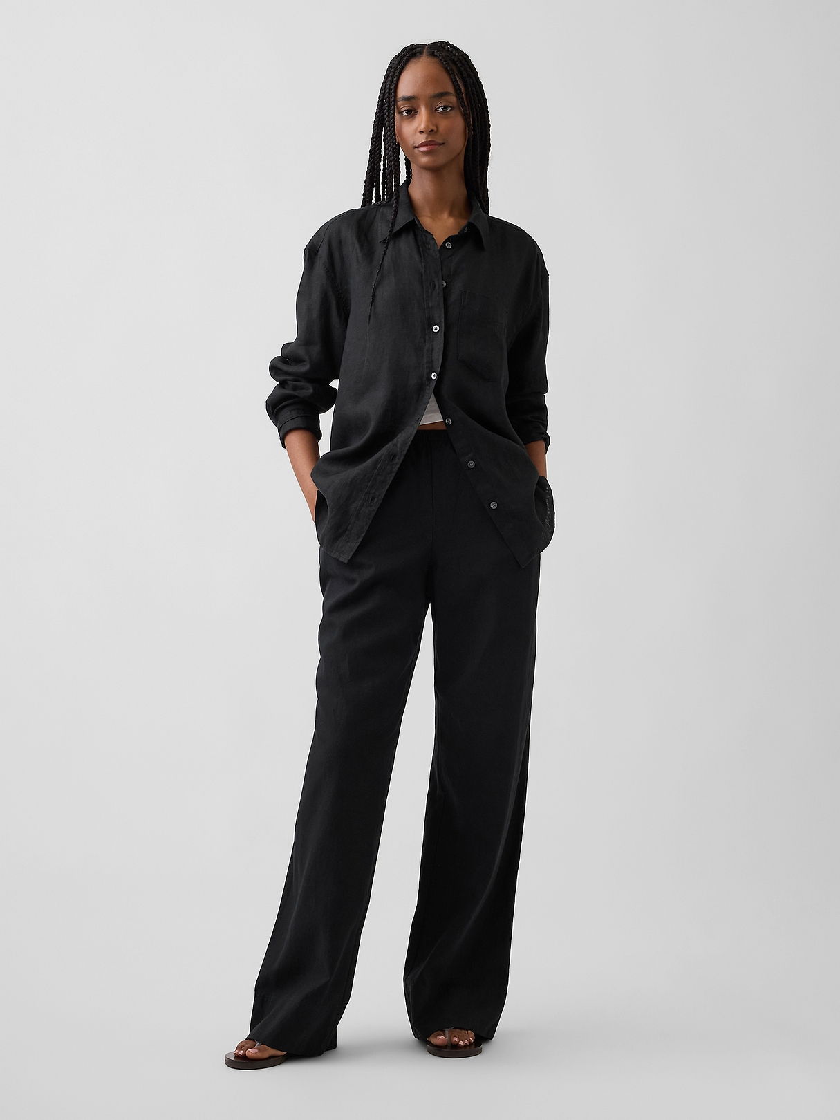 Linen-Blend Easy Wide-Leg Pants | Gap