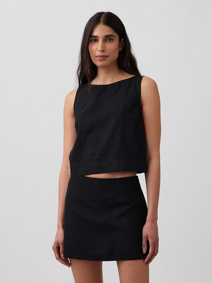 Image number 1 showing, Linen-Blend Crop Shell Tank Top