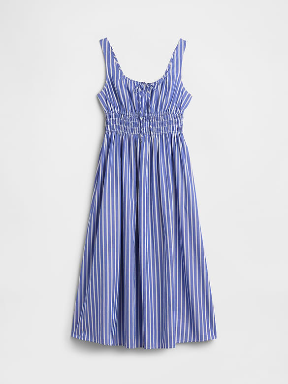 Smocked Tie-Front Midi Dress