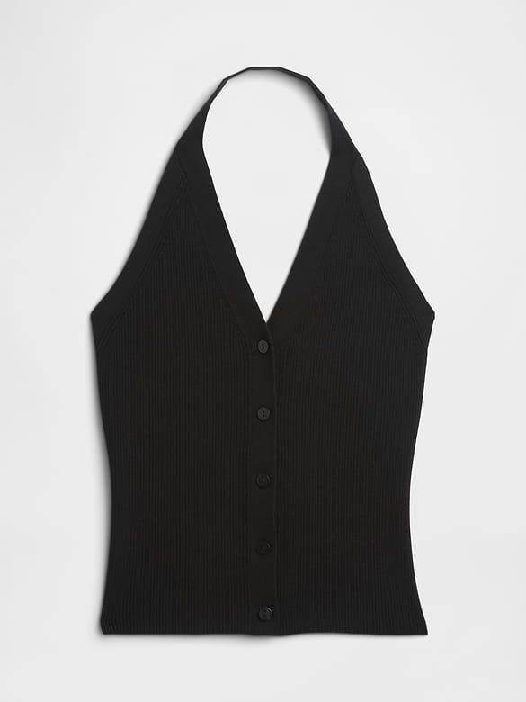 Sleeveless Halter Button-Up Sweater