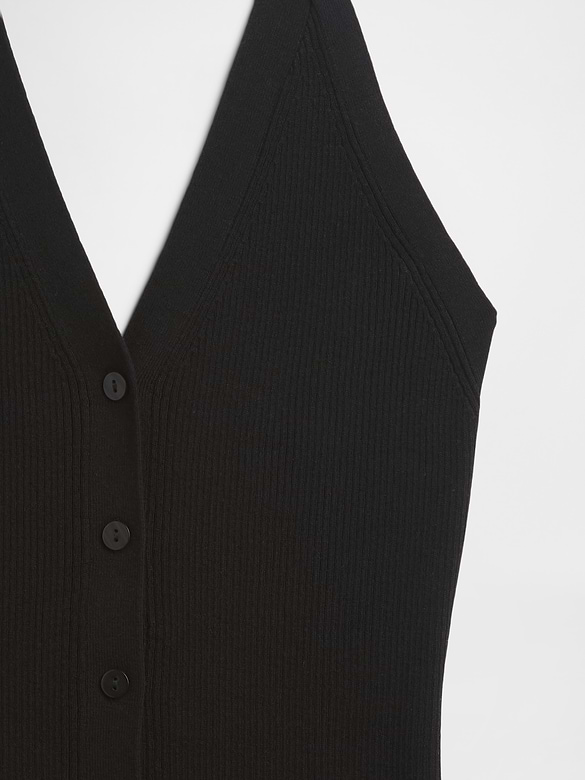 Sleeveless Halter Button-Up Sweater