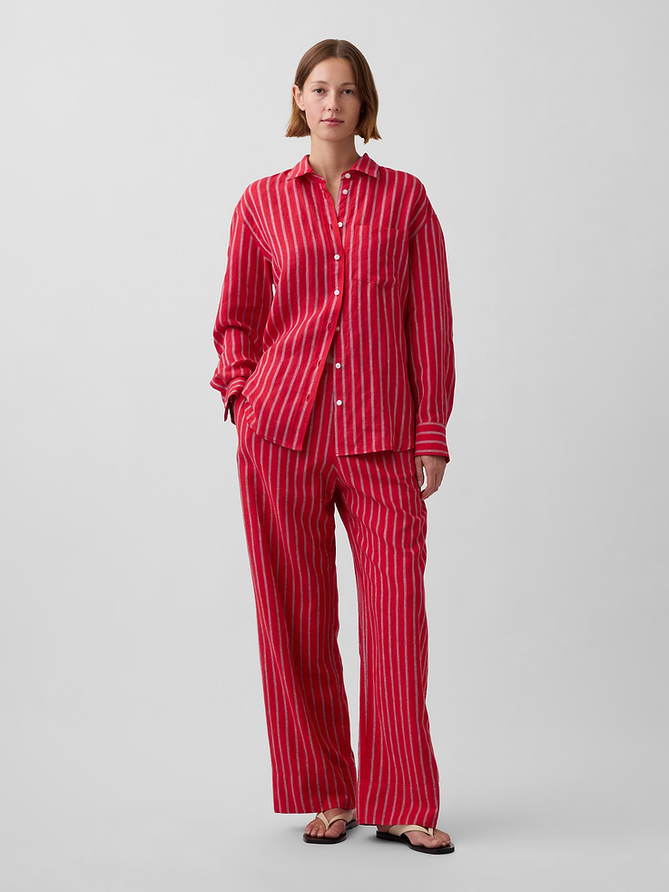 Image number 1 showing, Linen-Blend Easy Wide-Leg Pants