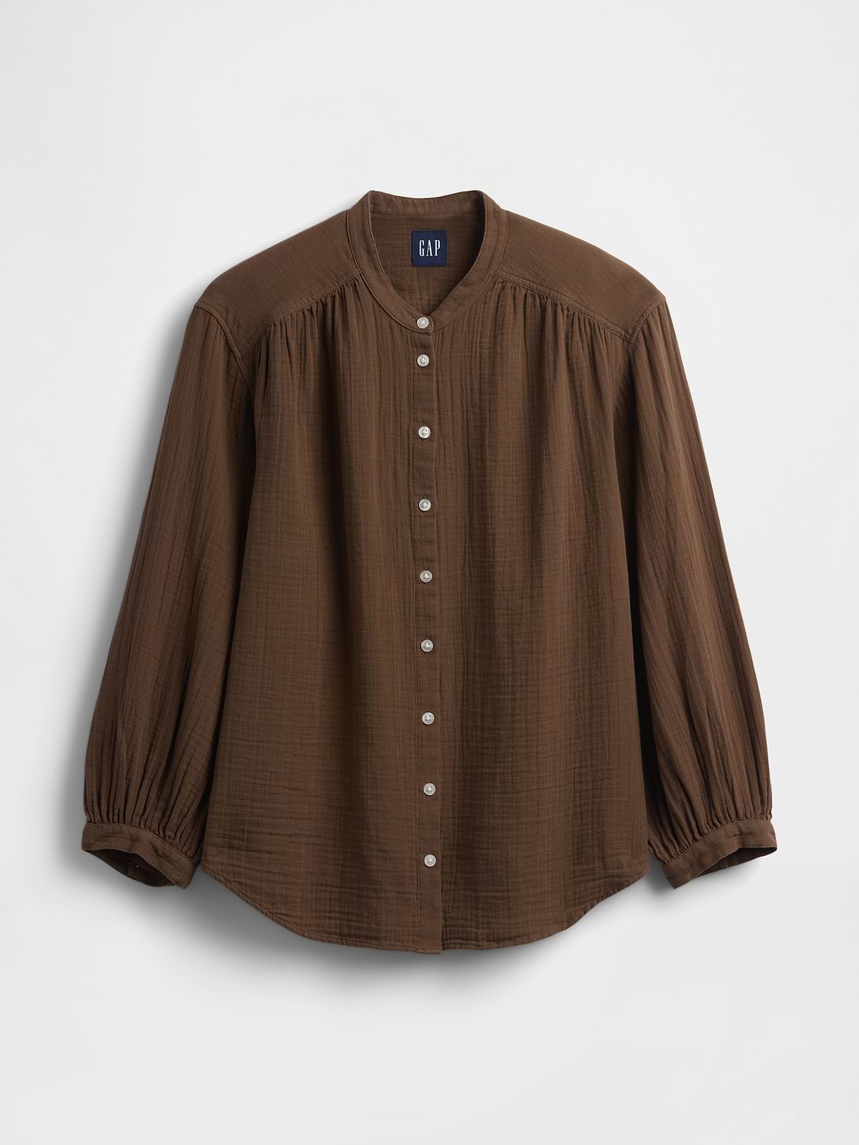 Cotton Gauze Oversized Collarless Shirt | Gap