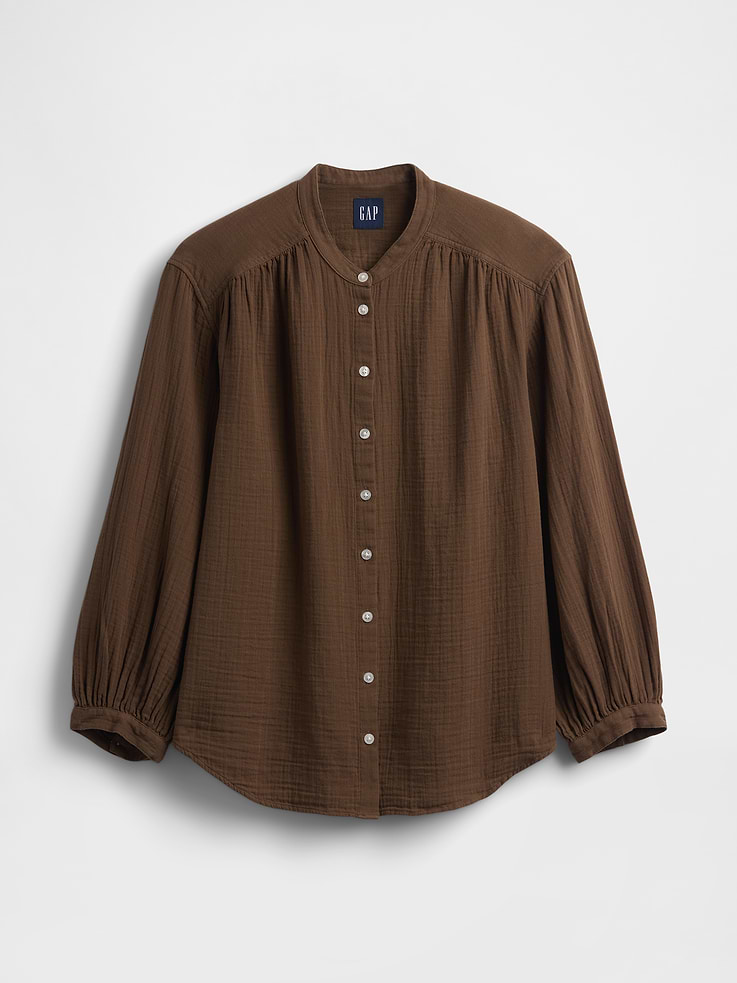 Image number 6 showing, Cotton Gauze Oversized Collarless Shirt