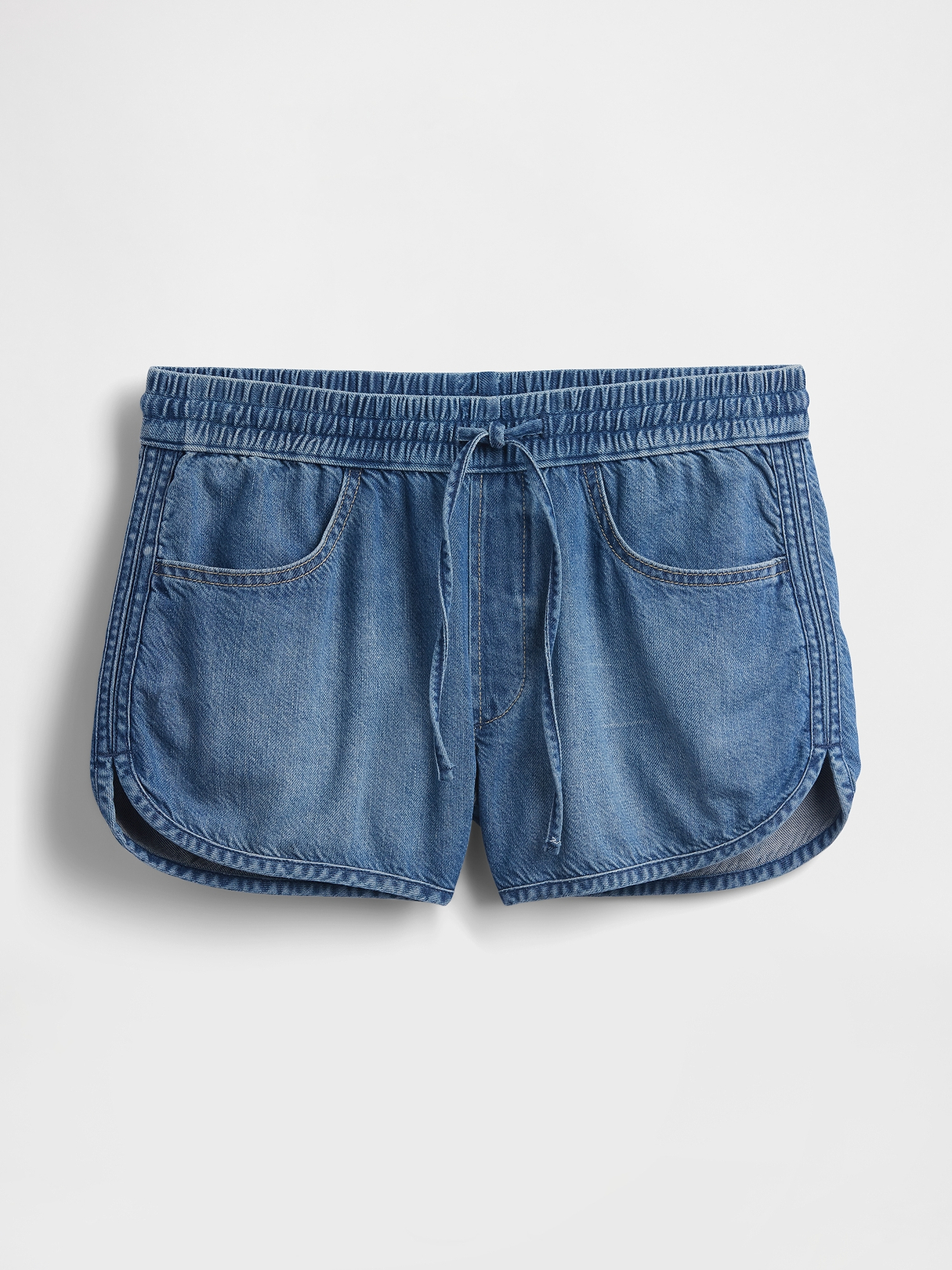 Mid Rise UltraSoft Denim Easy Dolphin Shorts | Gap