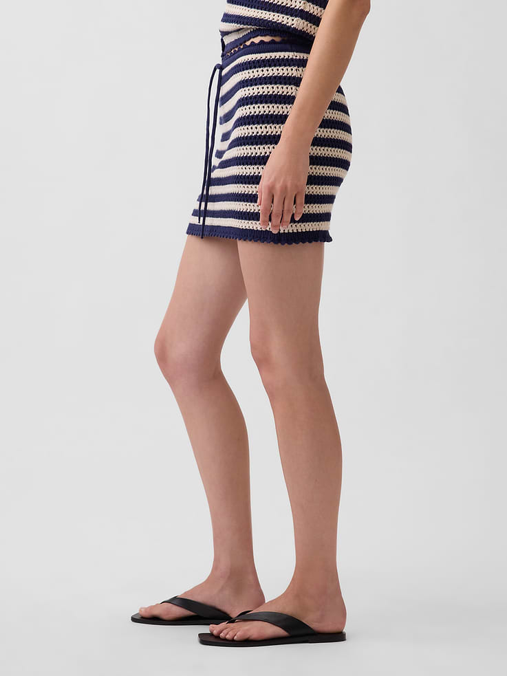 L'image numéro 3 présente Jupe-short confort courte en tricot crocheté 100 % coton