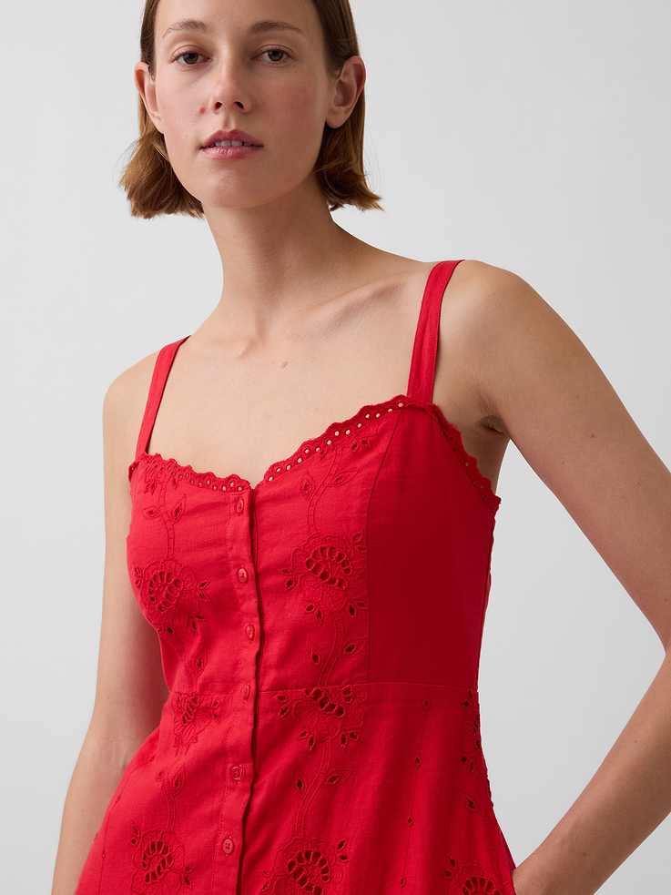 Image number 4 showing, Linen-Blend Embroidered Cami Maxi Dress