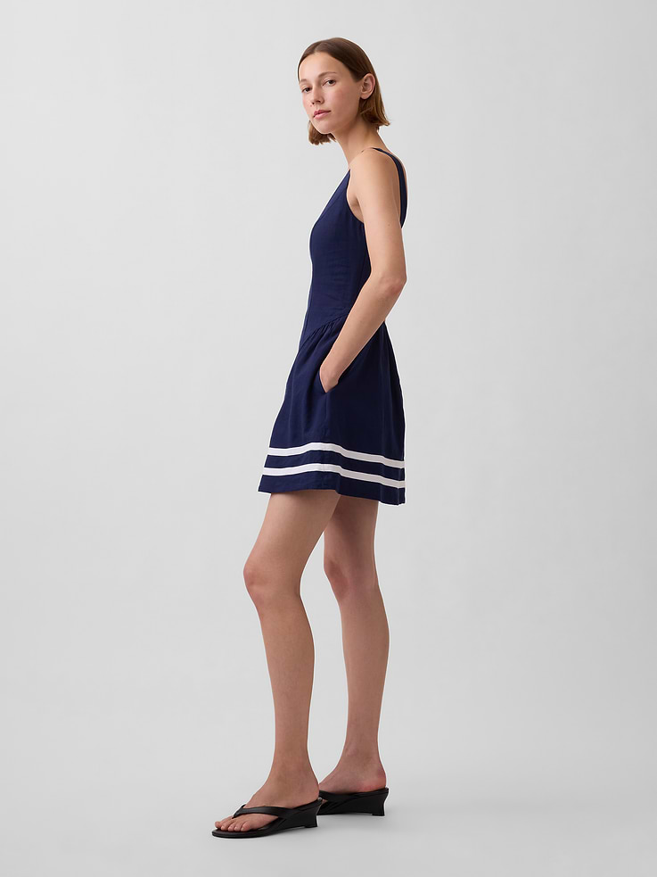 Image number 3 showing, Linen-Blend Drop-Waist Mini Dress