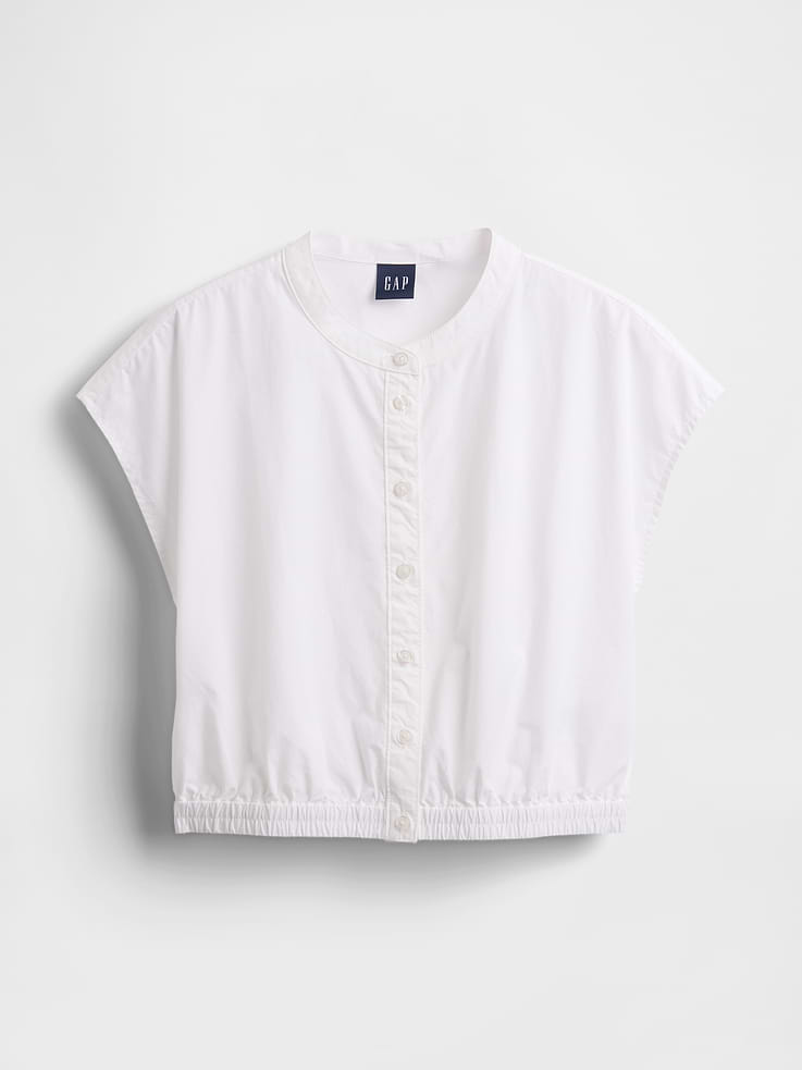 Image number 5 showing, Poplin Cap-Sleeve Crop Shirt