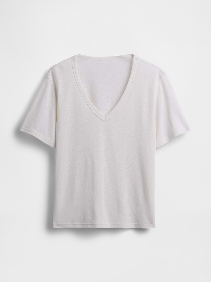 Image number 5 showing, Linen-Blend Relaxed V-Neck T-Shirt