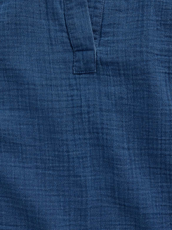 Cotton Gauze Denim Oversized Split-Neck Top
