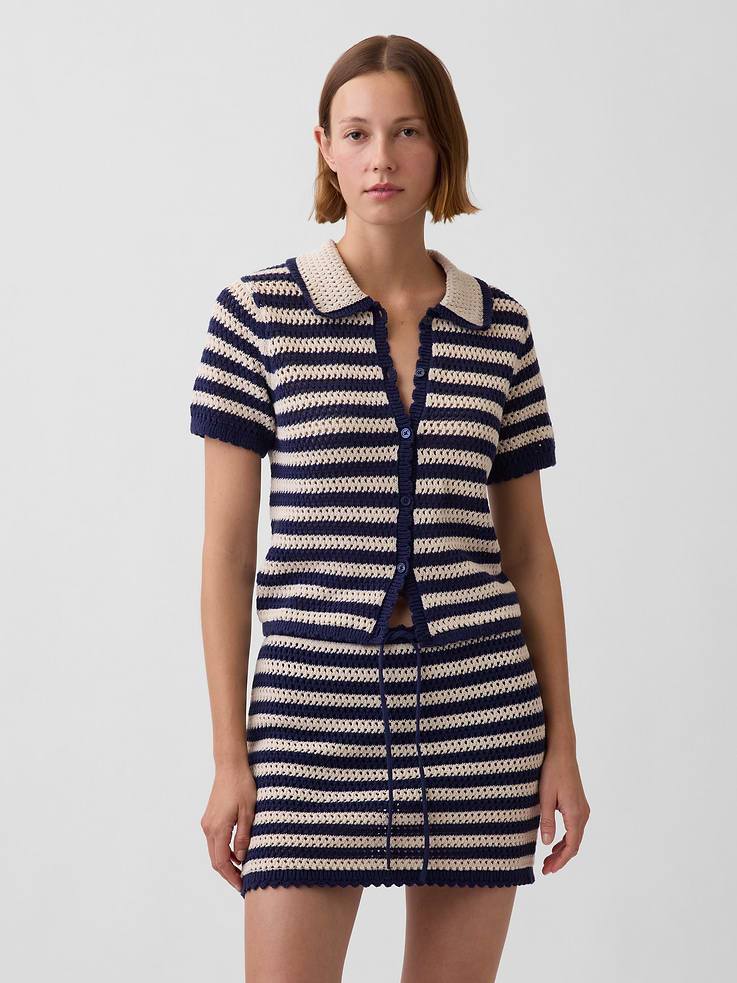 Image number 1 showing, 100% Cotton Crochet Relaxed Sweater Shirt