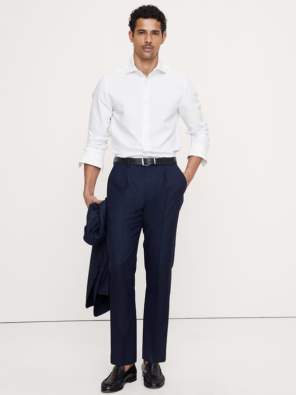 Pantalon de complet raffiné de coupe étroite en laine italienne respirante