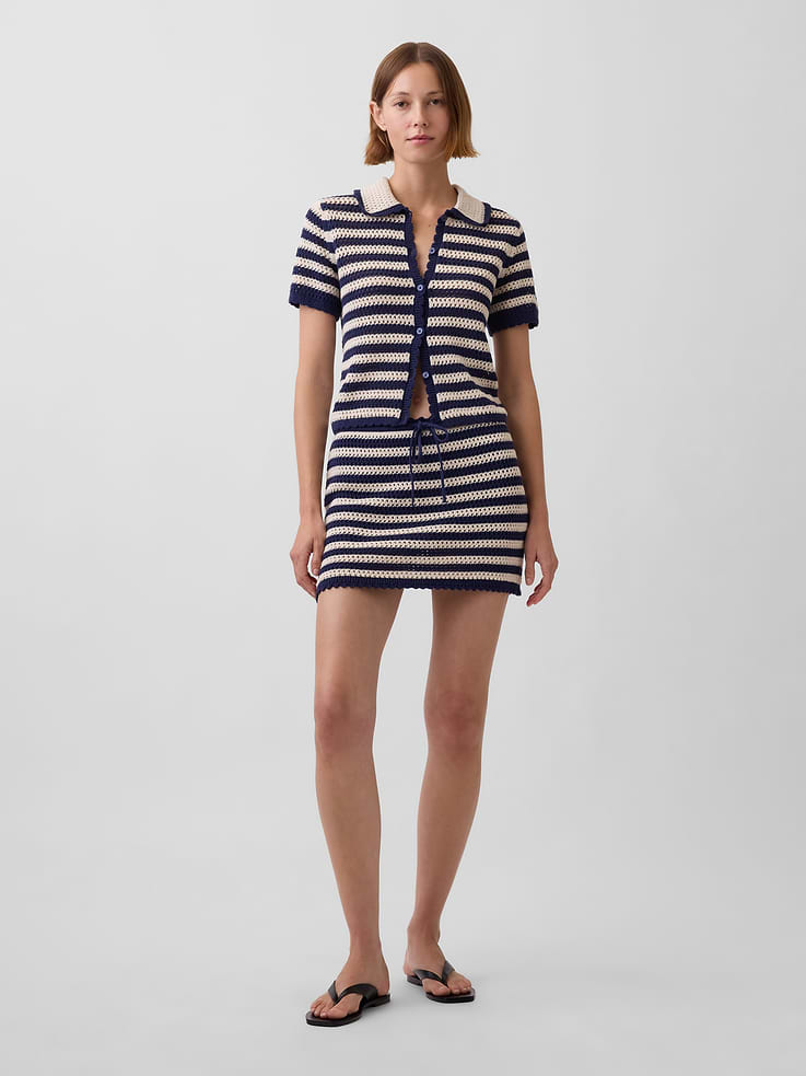 L'image numéro 1 présente Jupe-short confort courte en tricot crocheté 100 % coton