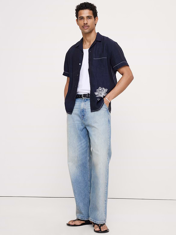 Standard-Fit Embroidered Linen Resort Shirt
