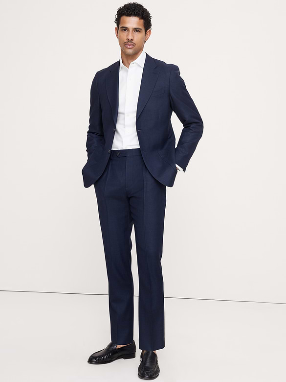 Pantalon de complet raffiné de coupe étroite en laine italienne respirante