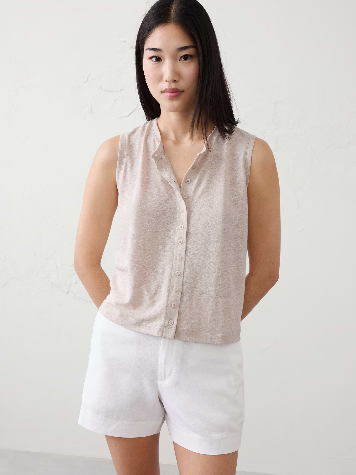Image number 1 showing, Linen-Blend Tank