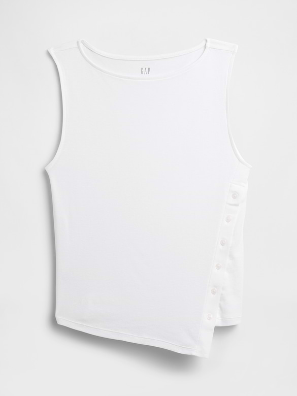 Modern Ribbed Asymmetrical Button-Side Top