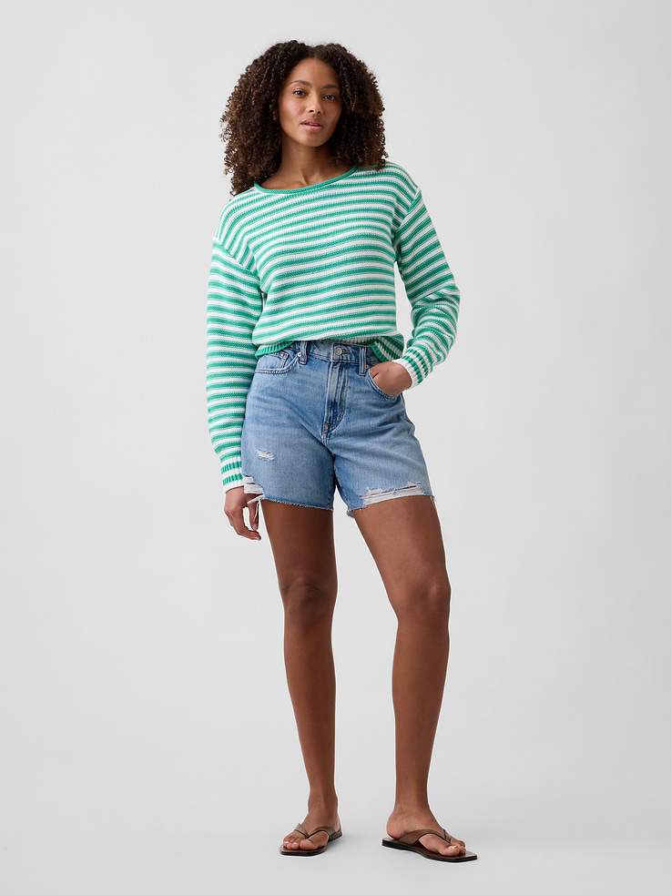 Image number 1 showing, Destructed SuperSoft Denim Midi Shorts