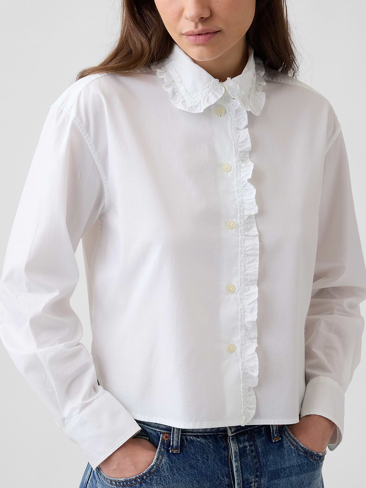 Image 4 of 5, Relaxed Cropped Poplin Shirt