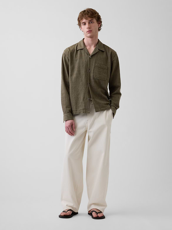 Dobby Stripe Relaxed Straight-Hem Shirt