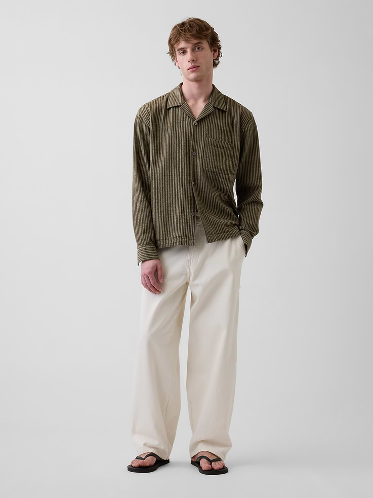 Image number 2 showing, Dobby Stripe Relaxed Straight-Hem Shirt