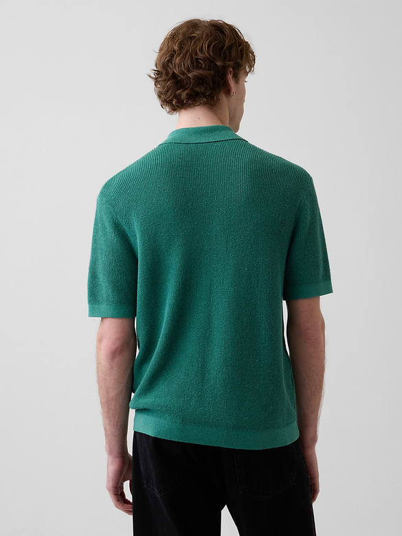 Linen-Blend Camp Polo Sweater Shirt
