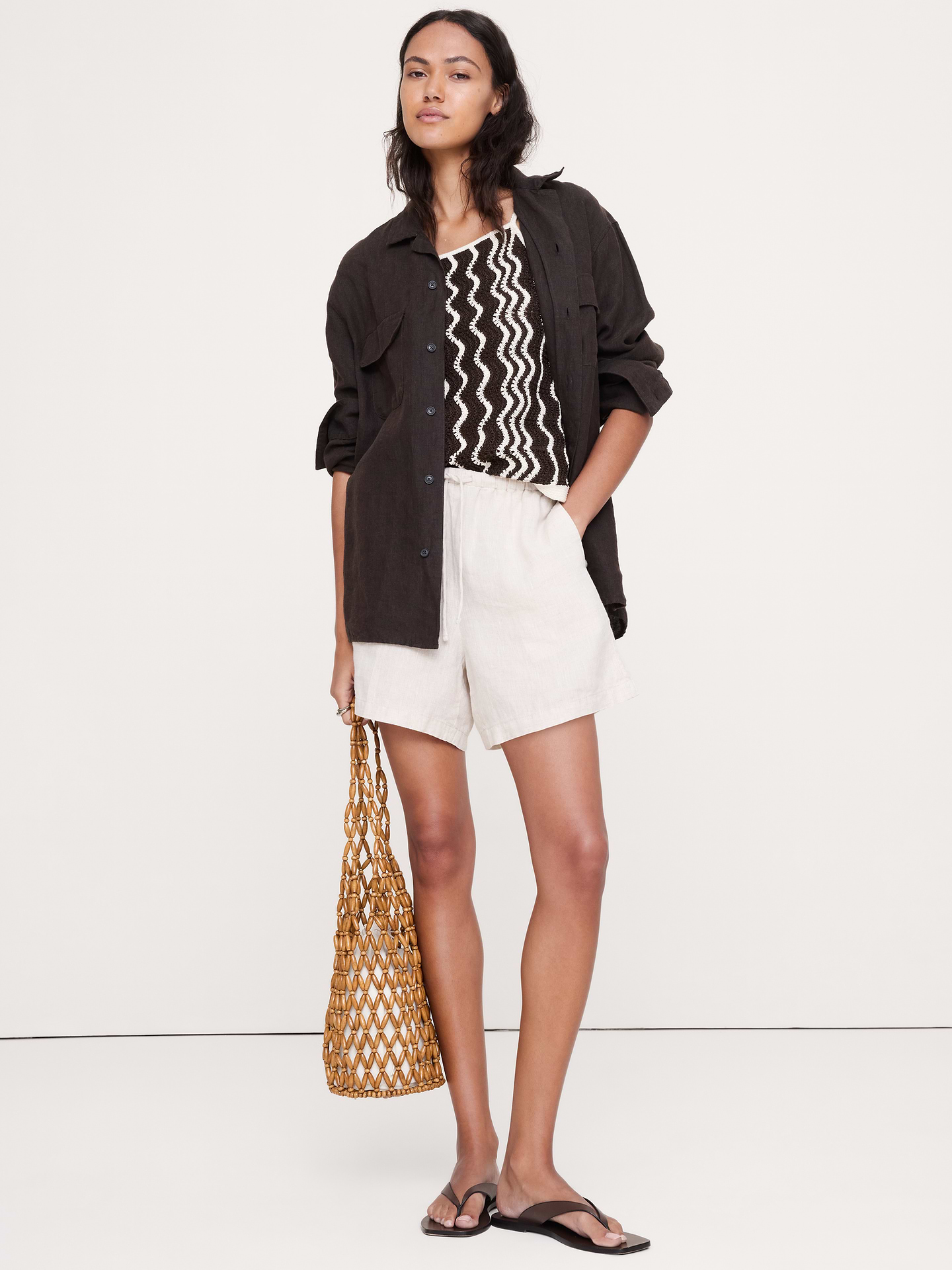 Image number 3 showing, Cotton Scallop Stripe Tie-Back Tank