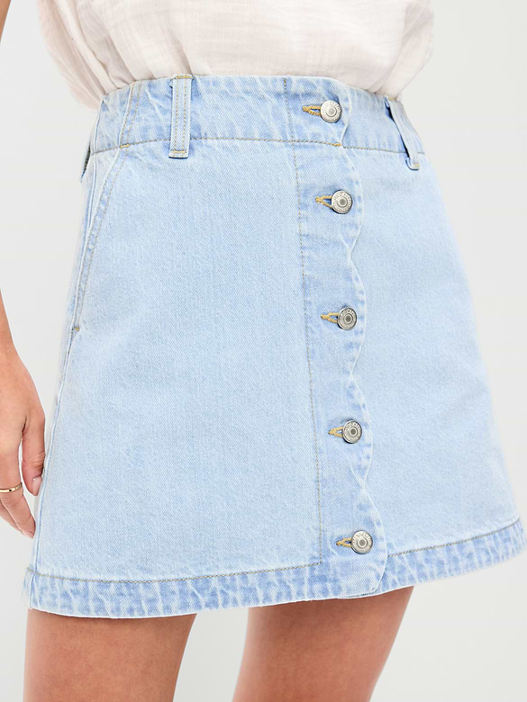 Scalloped-Edge Button-Down Mini Skirt