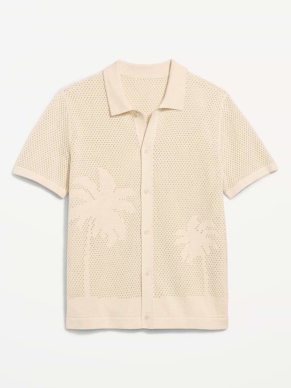 Short-Sleeve Open-Knit Sweater Shirt