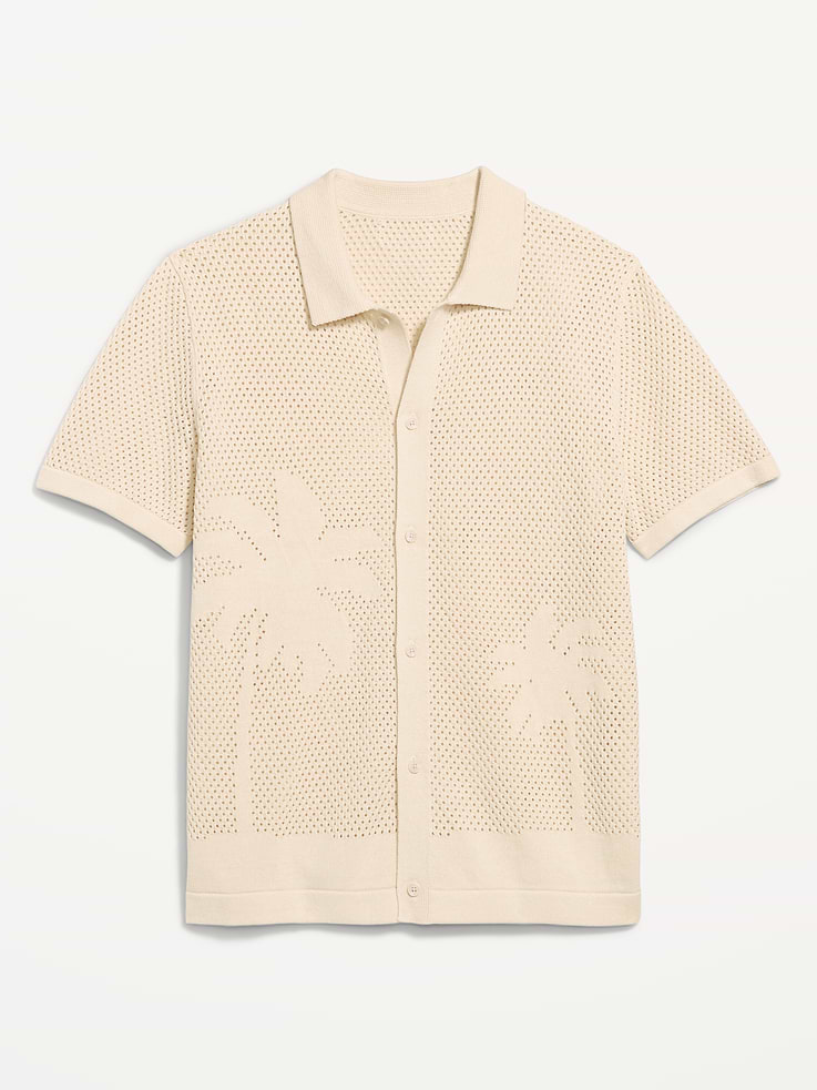 Image number 4 showing, Short-Sleeve Open-Knit Sweater Shirt