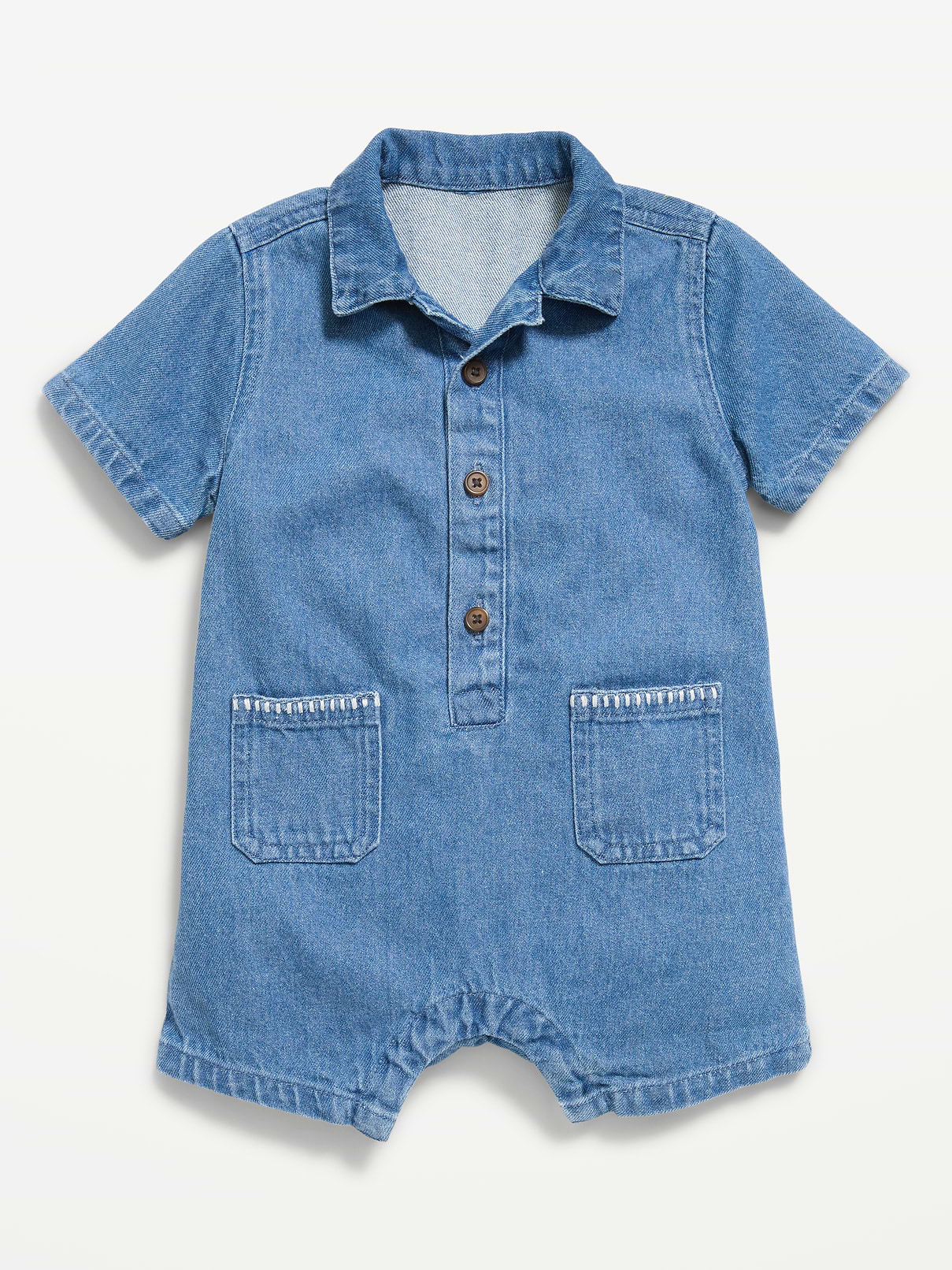 Image number 3 showing, Collared Denim One-Piece Romper for Baby