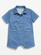 Image number 3 showing, Collared Denim One-Piece Romper for Baby