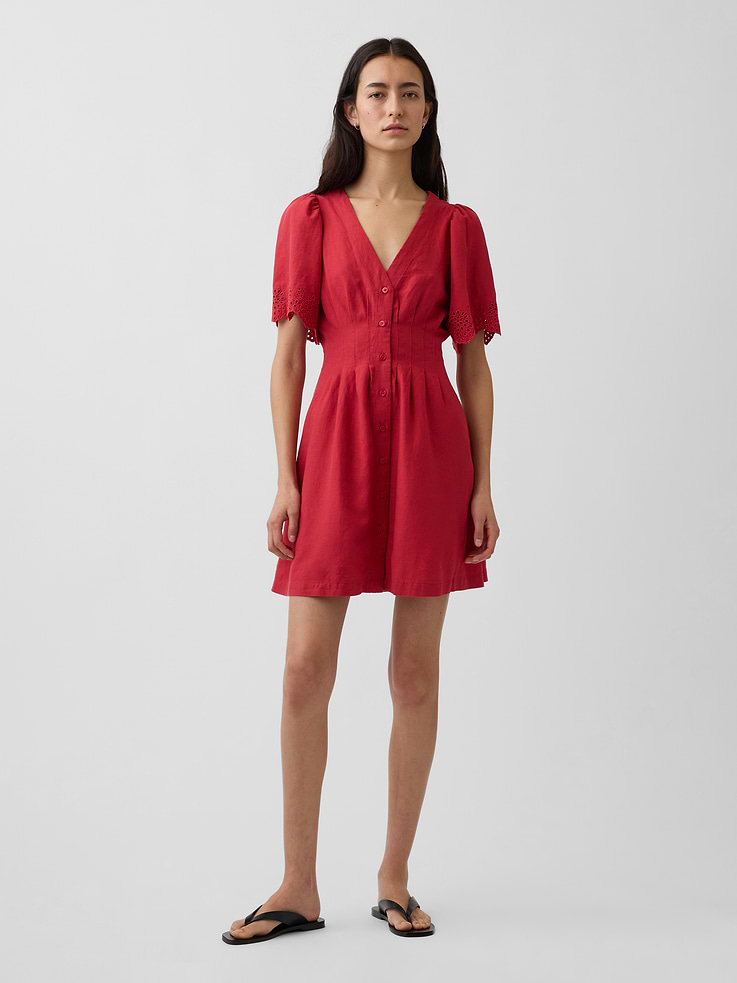 Image number 1 showing, Linen-Blend Cinched Mini Shirtdress