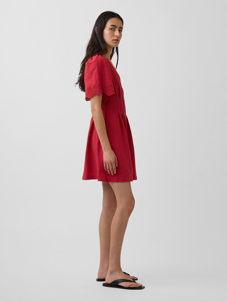 Image number 3 showing, Linen-Blend Cinched Mini Shirtdress