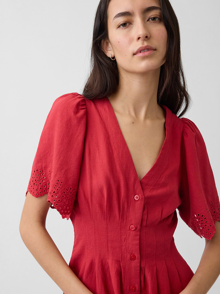 Image number 4 showing, Linen-Blend Cinched Mini Shirtdress