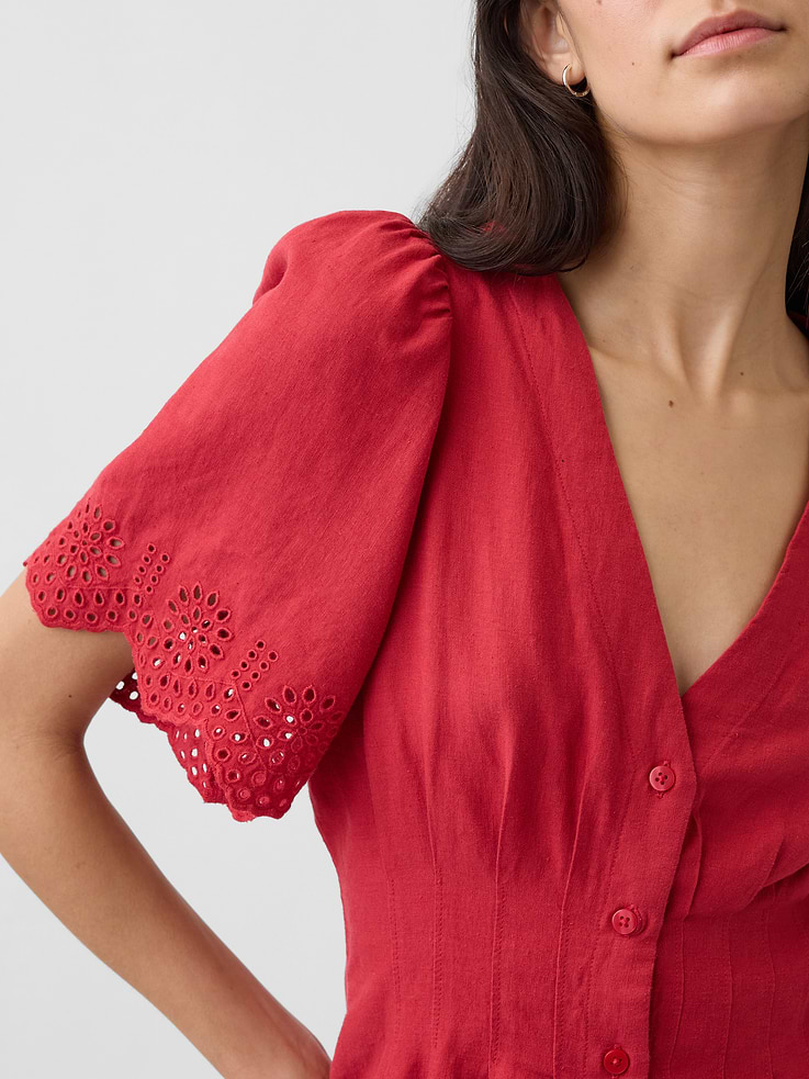 Image number 6 showing, Linen-Blend Cinched Mini Shirtdress