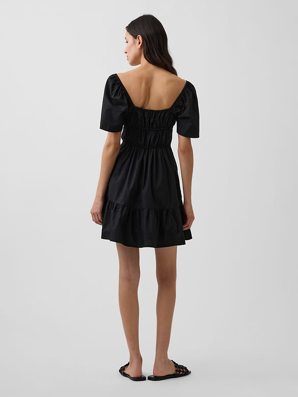 Poplin Flutter-Sleeve Mini Dress