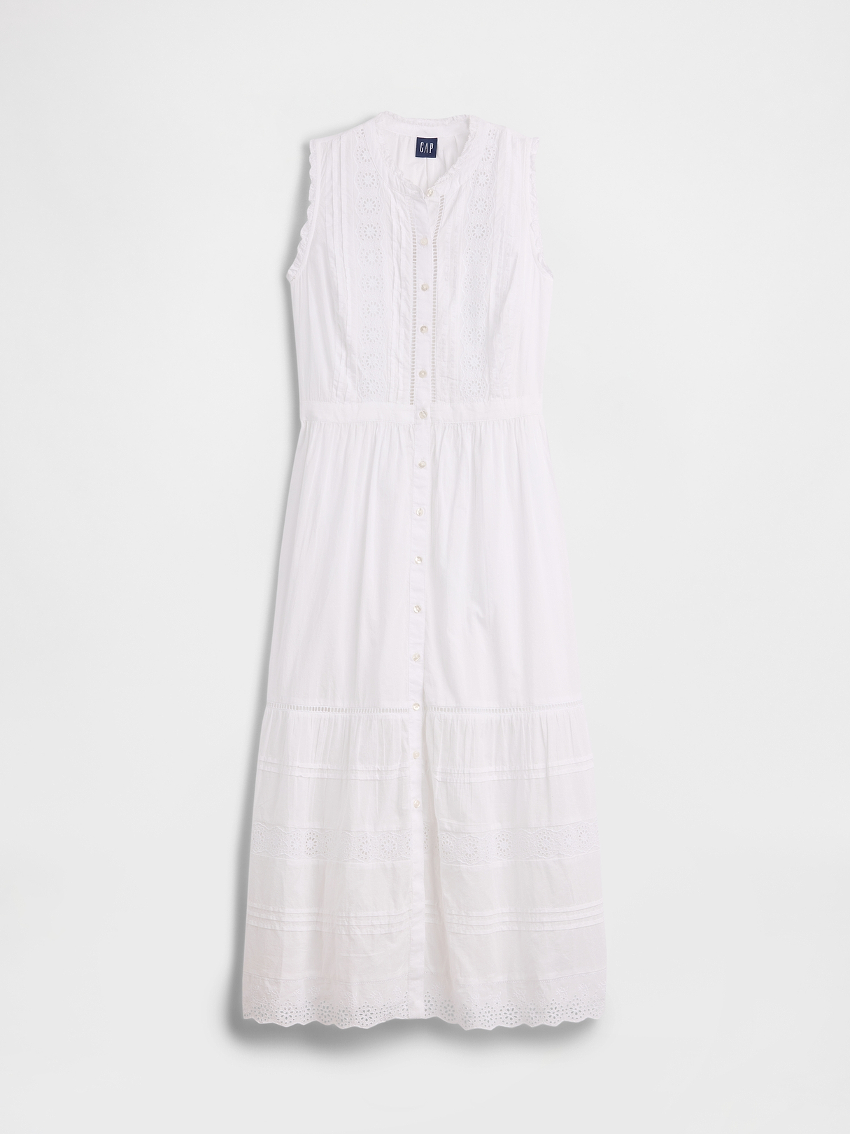 Lace-Trim Tiered Midi Shirtdress | Gap